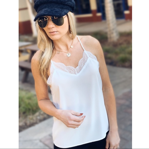 SLIP INTO THIS LACE CAMI SOLID TANK TOP-OFF WHITE - Picture 3 of 6